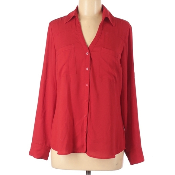 Express Tops - Express Portifino Red Button-Up Blouse